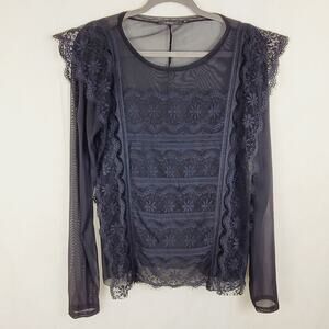 BKE Boutique sheer black lace long sleeved top XL goth fairy grunge regencycore